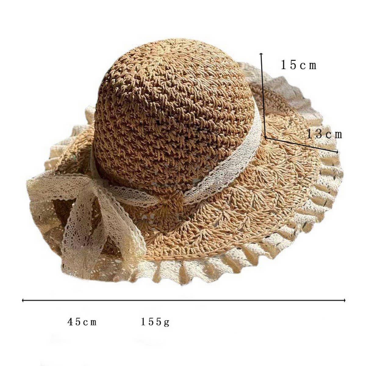 HAND WOVEN BOW FOLDABLE LACE STRAW HAT_CWAH1174