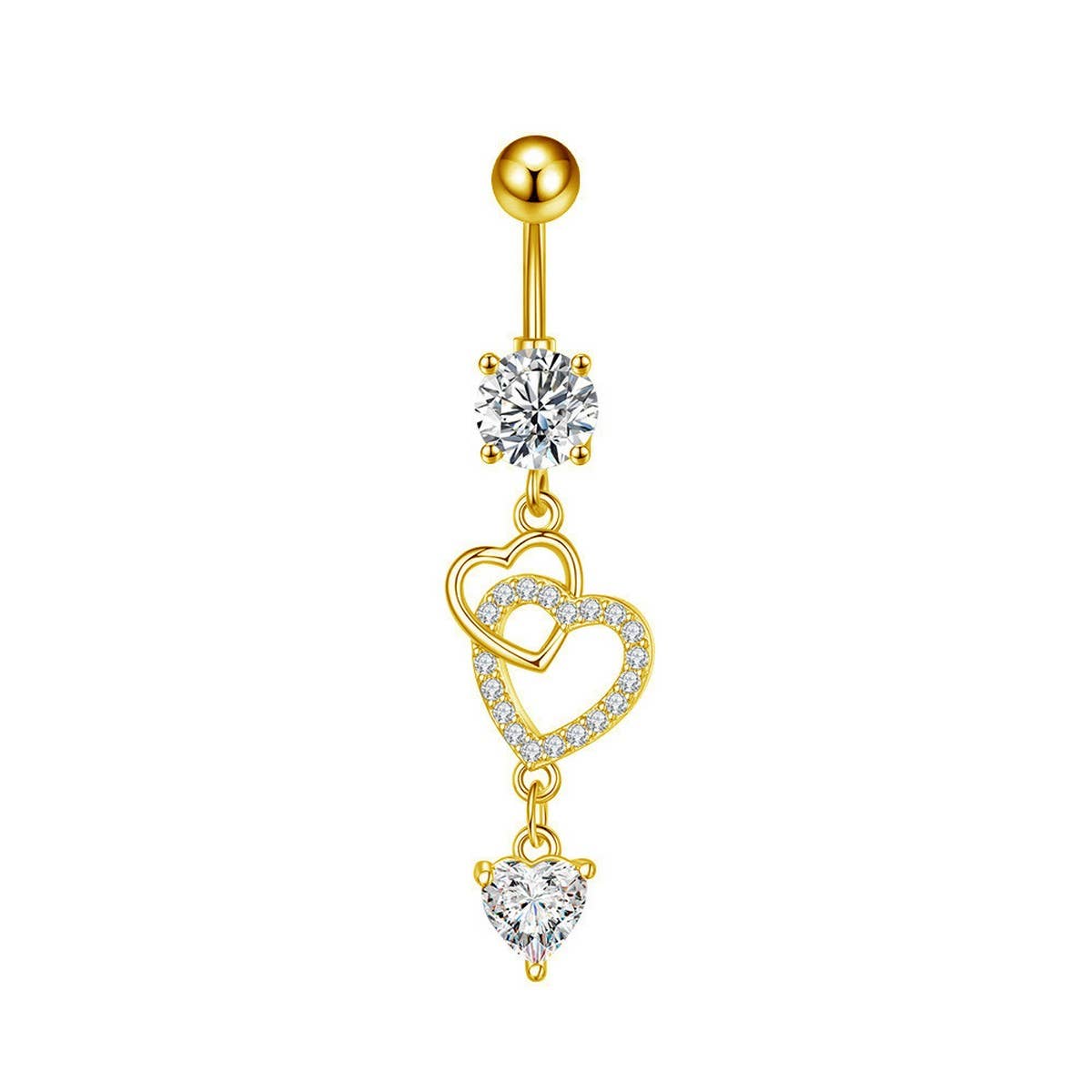 NEW HEART CZ DANGLE NAVEL RING PIERCING JEWELRY_CWMM9375