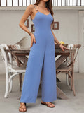 Solid-Color Woven Wood Bead Halter Jumpsuit