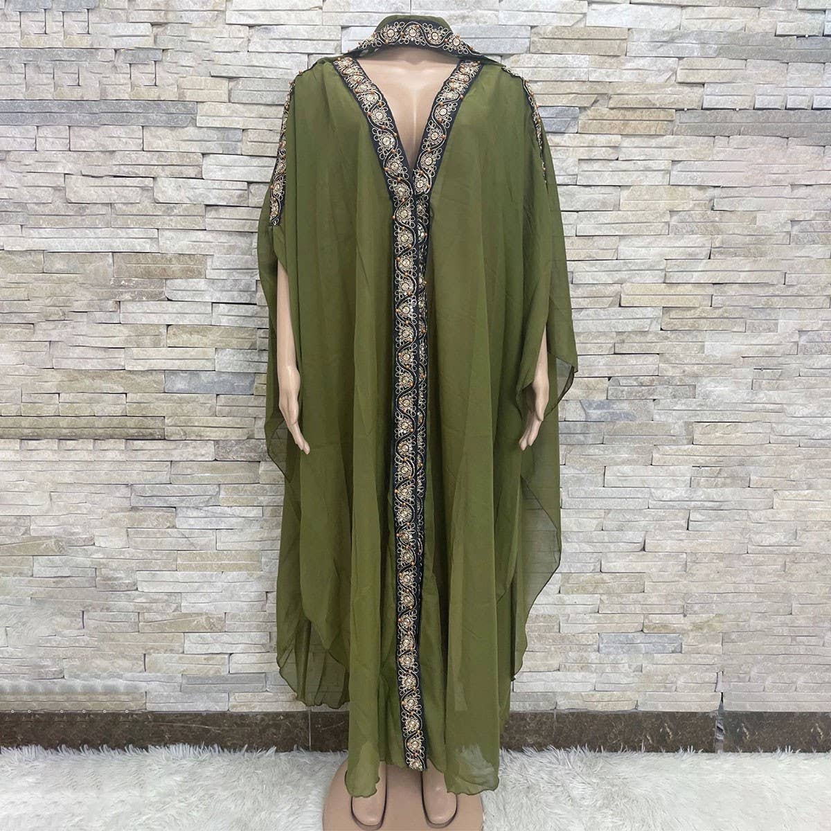 EMBROIDERED CHIFFON HOODED ABAYA CAPE_CWMM6146