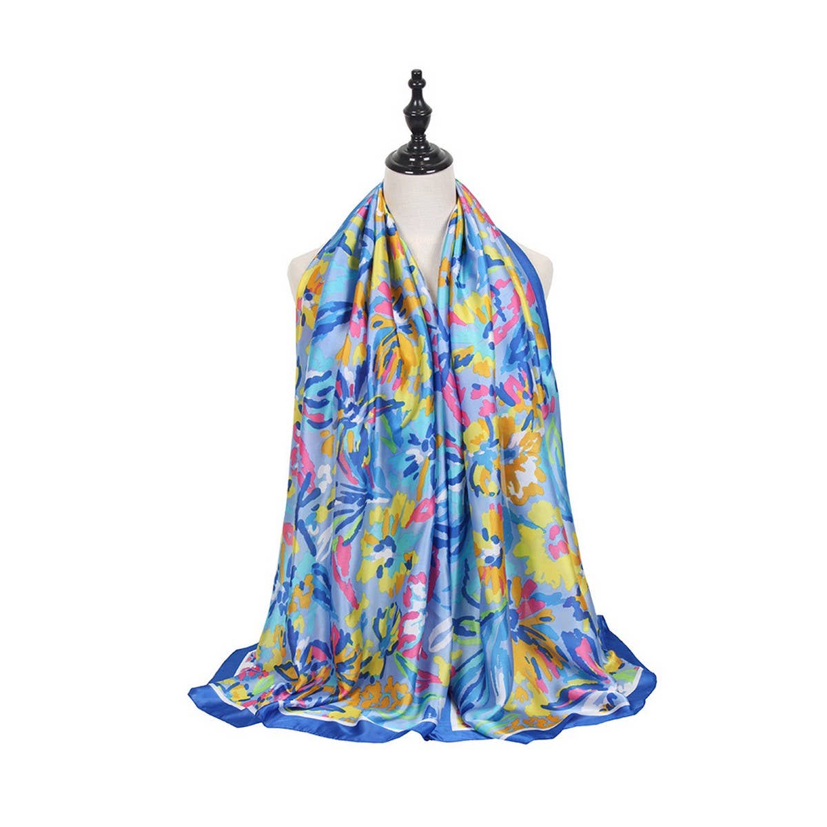 RAINBOW FLORAL SATIN SCARF SUMMER SUNPROOF WRAP_CWASC0673