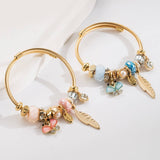 BEADED STEEL BRACELET WITH LEAF BUTTERFLY_CWMM8618