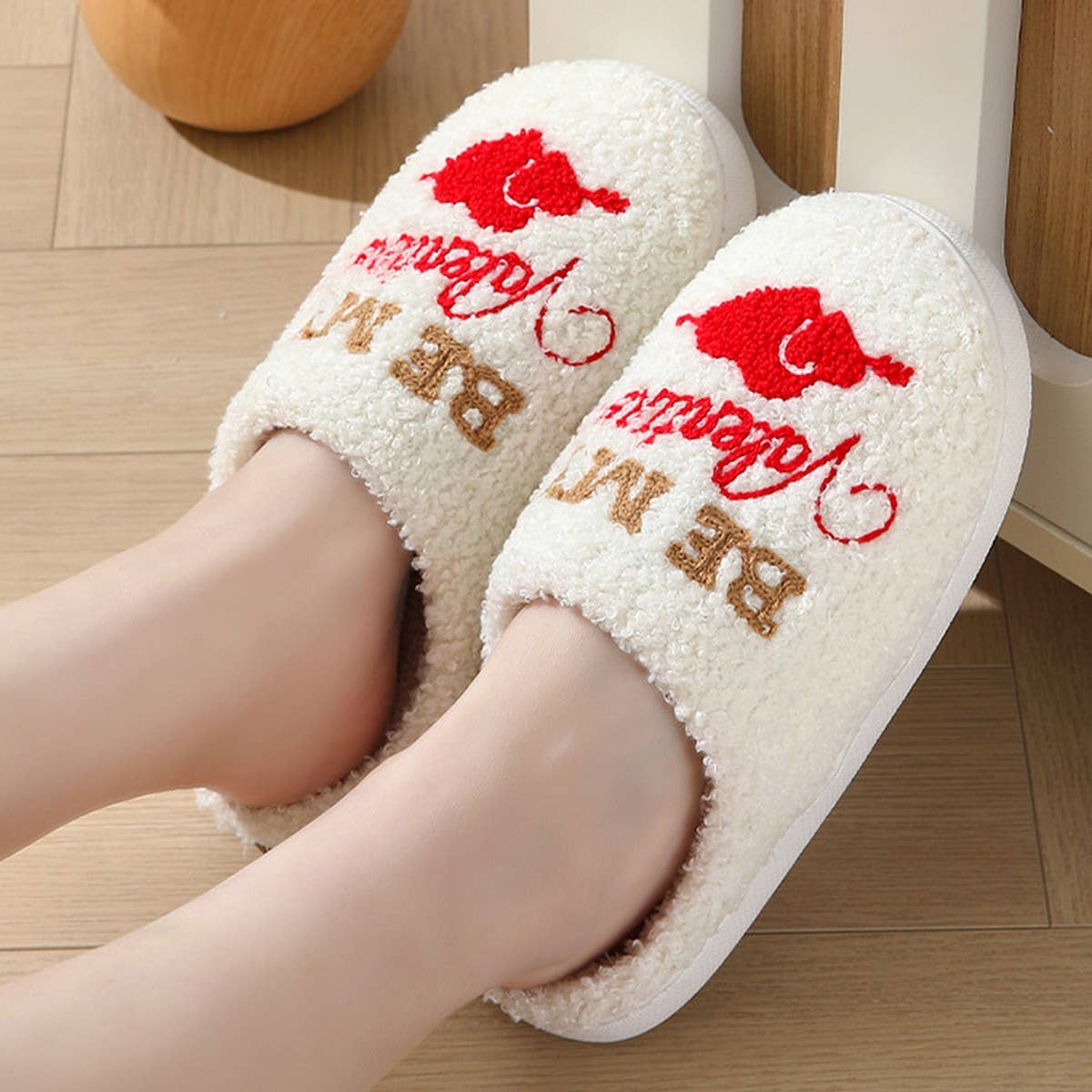 Valentines Day Love Cotton Fuzzy Slippers Women