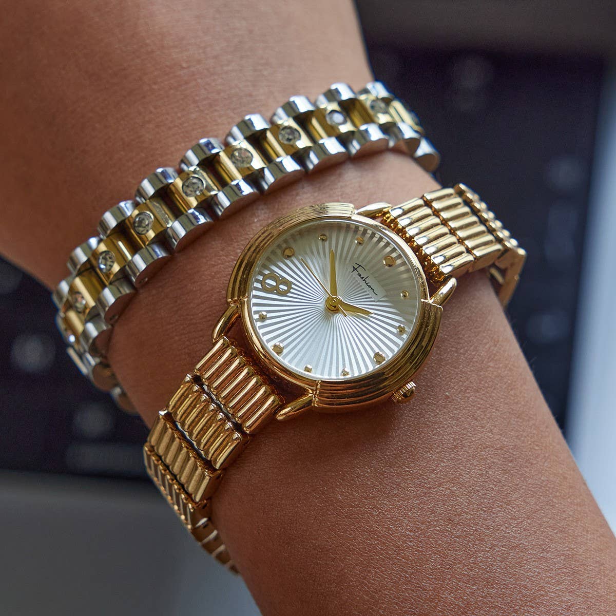 18K GOLD ROUND WHITE ZIRCON DELICATE BRACELET_CWAJE4796