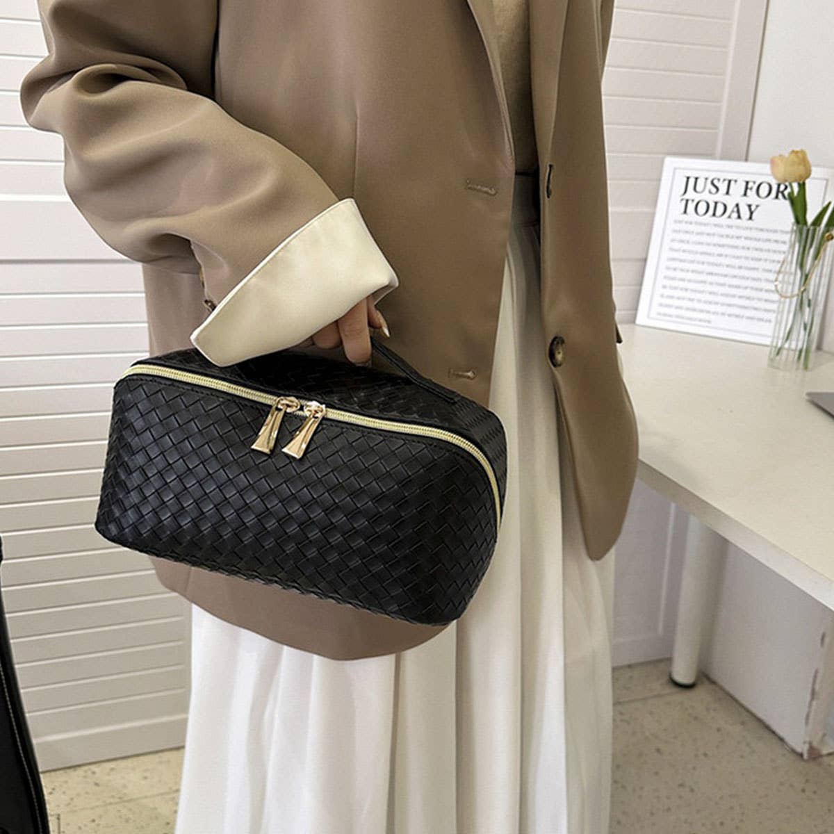 NEW WOVEN PU LEATHER LARGE CAPACITY COSMETIC BAG_CWAB4463