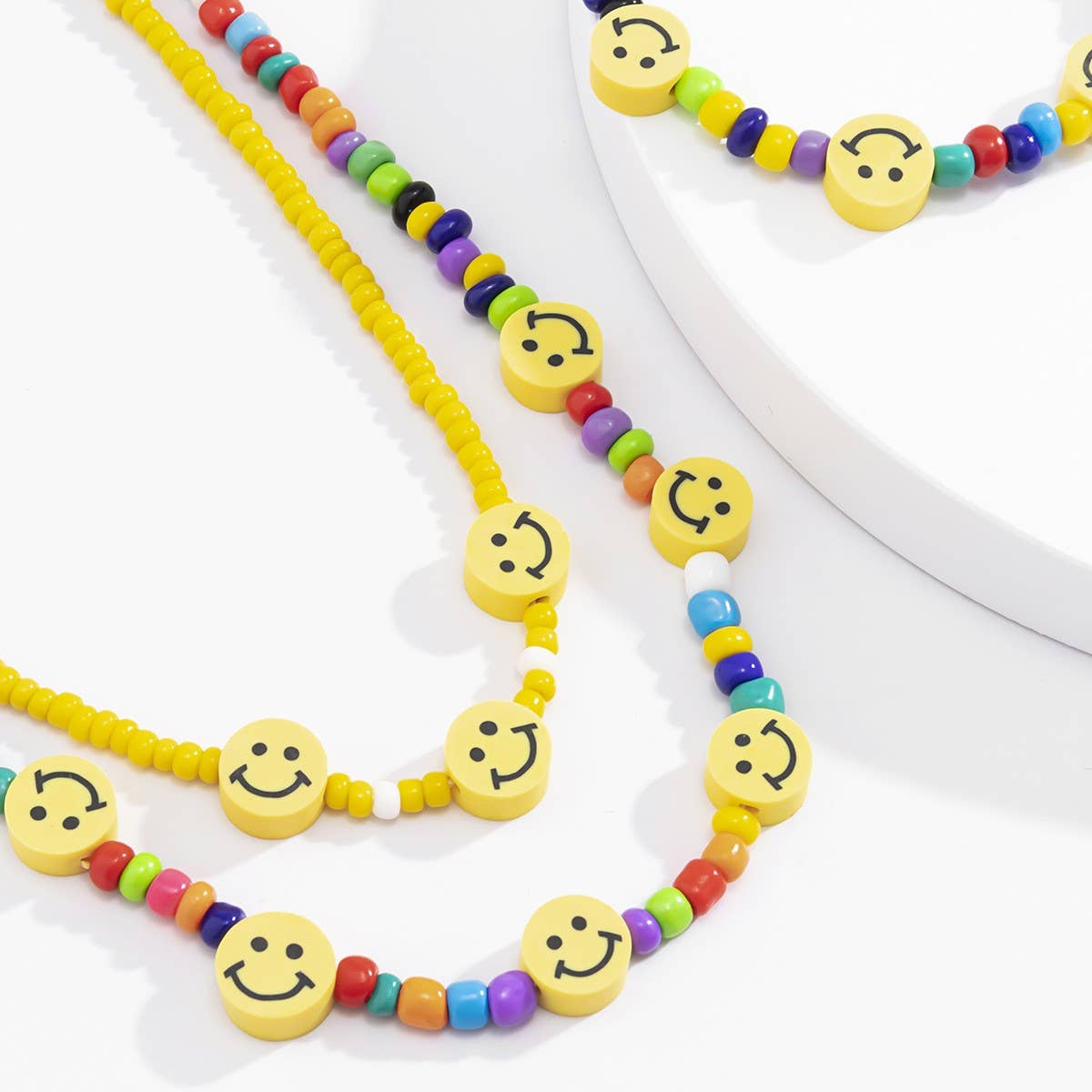 COLD GEOMETRIC COLOR SMILEY FACE NECKLACE_CWAJE1481