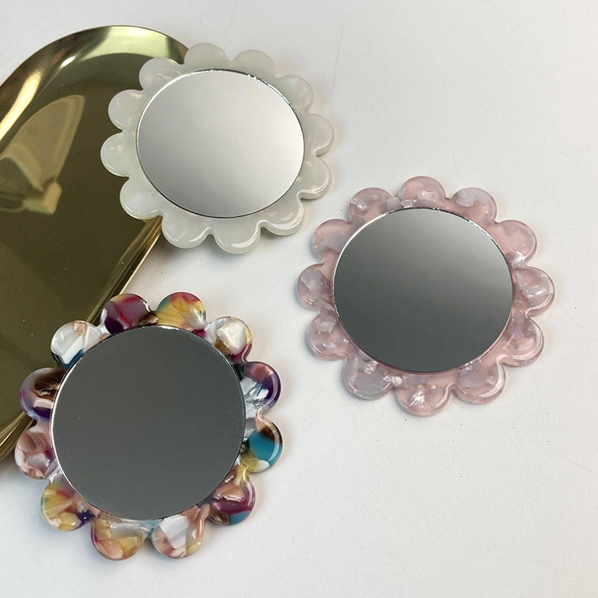 FLORAL HANDHELD ROUND MIRROR PORTABLE MAKEUP MIRROR_CWMM6390