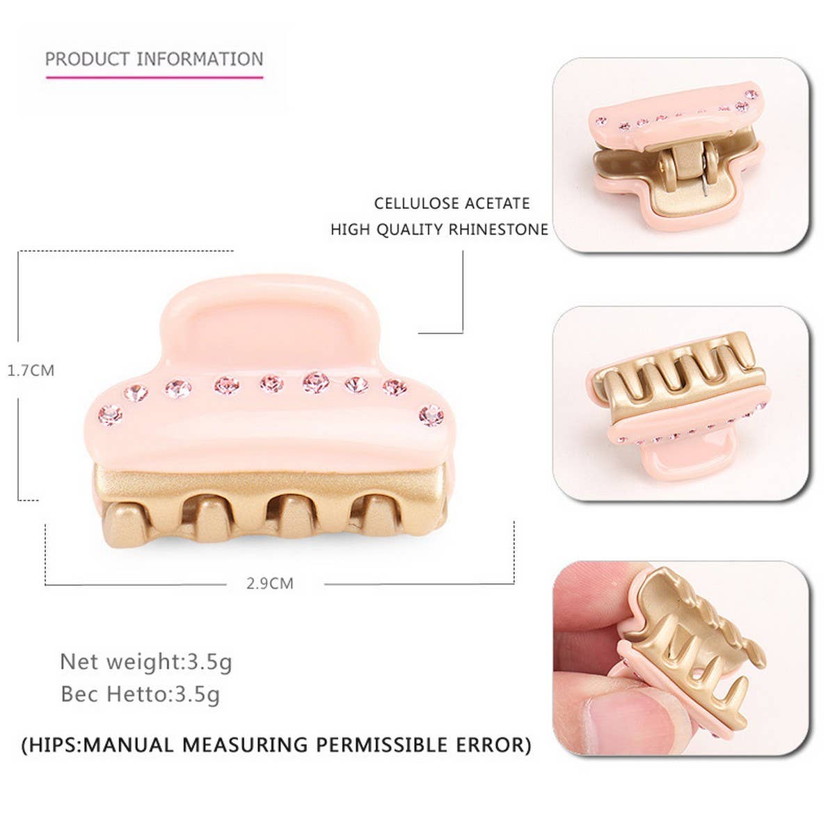 ACETATE SINGLE ROW DIAMOND GRAB CLIP MINI HAIRPIN_CWAHA4244