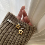 Two-Tone Metal Star Oval Ear Cuff Earrings_cwaje5037