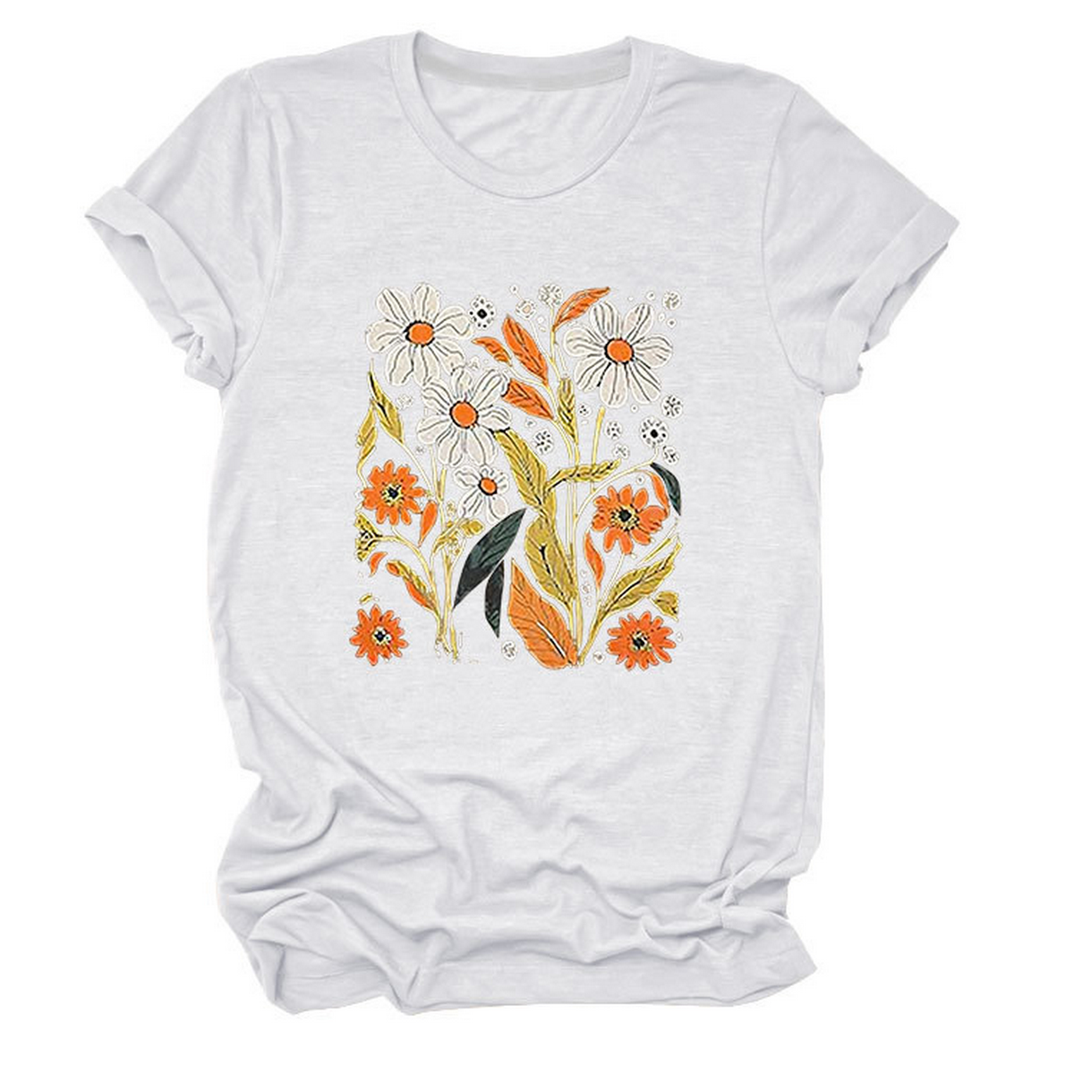 Women Summer Tee ??Flor Casual Round Neck_Cwtts1500
