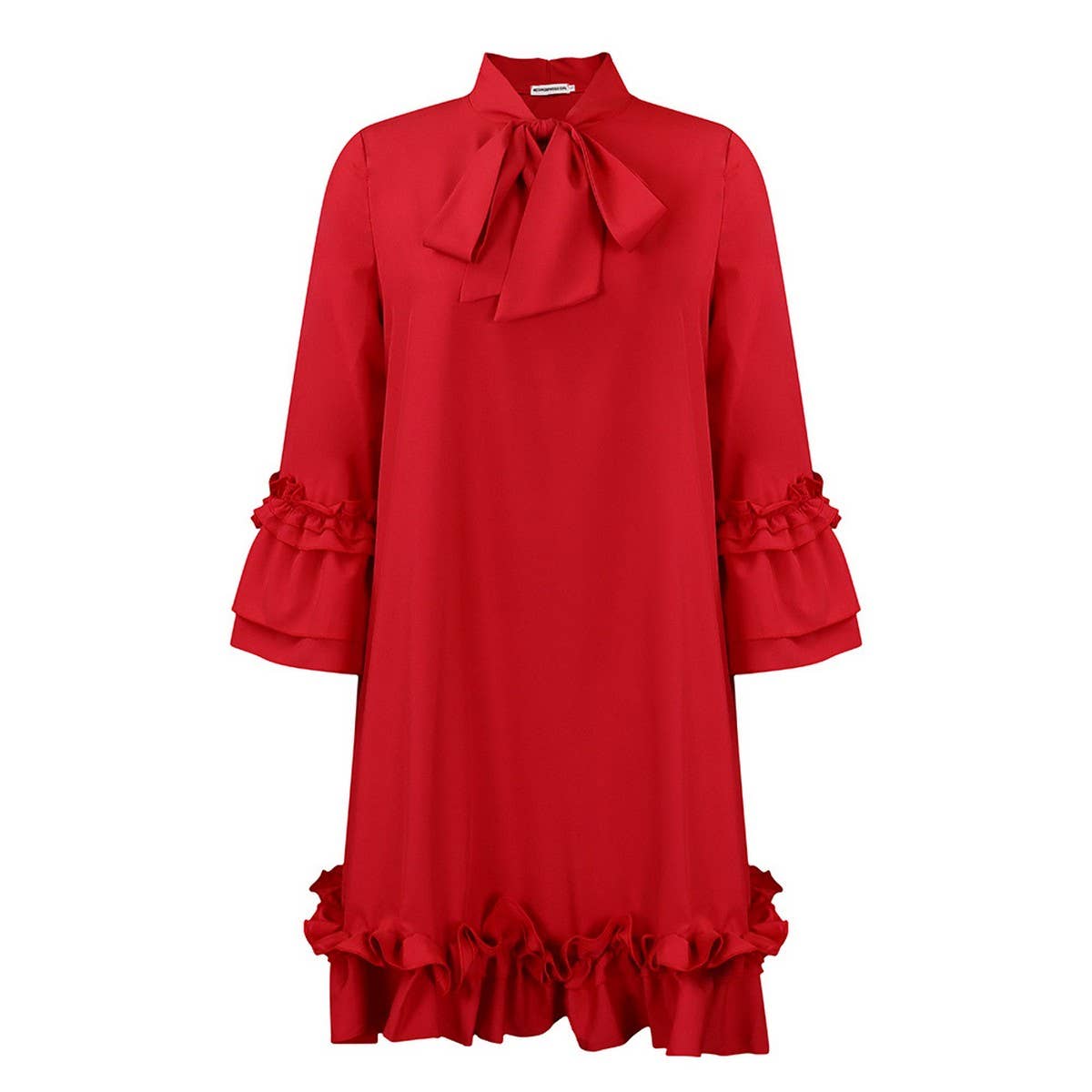 LOOSE CASUAL PLUS SIZE LOTUS LEAF SLEEVE TIE DRESS_CWDSD6063