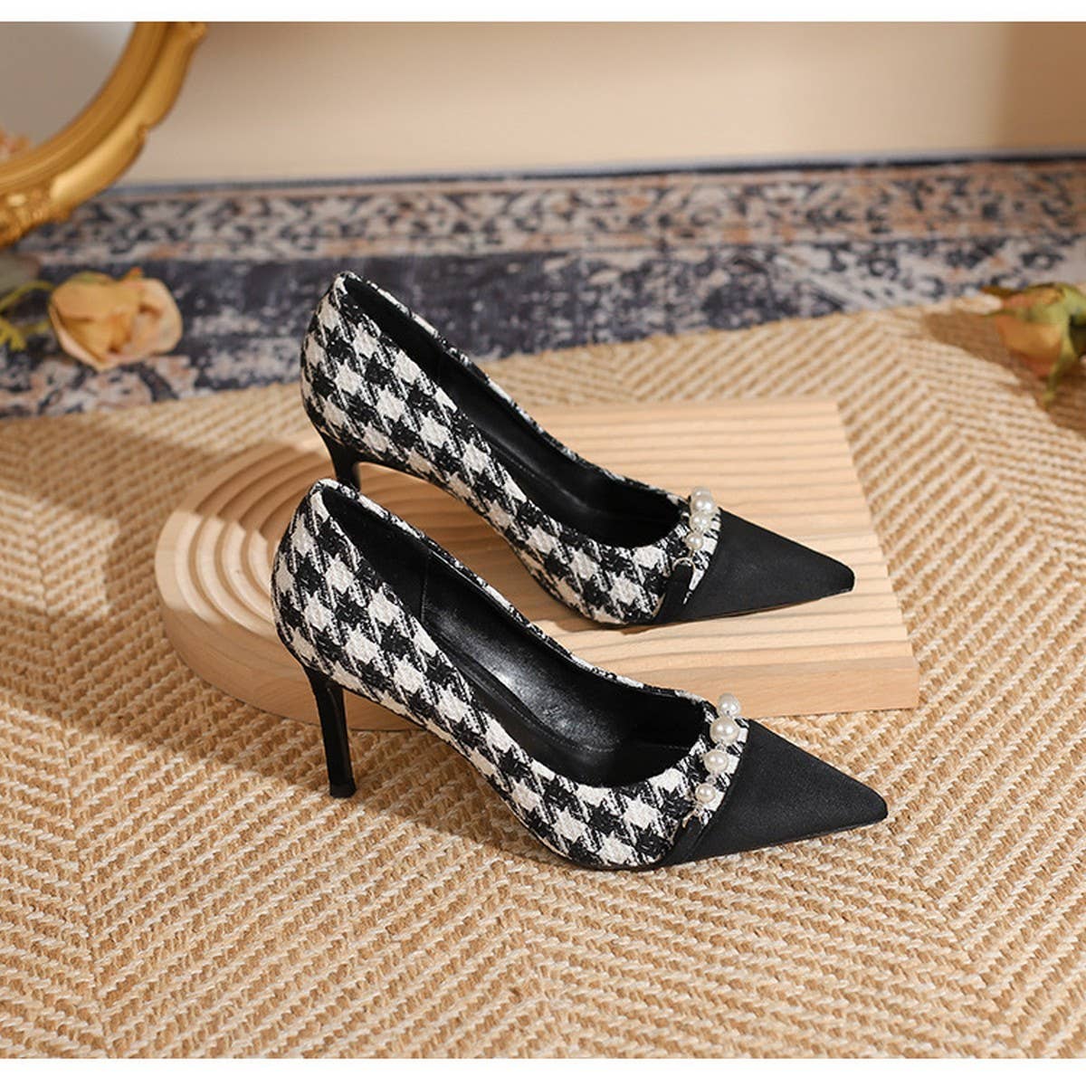 THOUSAND BIRD PLAID SLIM HEEL HIGH HEELS_CWSHH0024