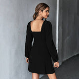 Square Collar Waist A-Line Patchwork Lace Dress