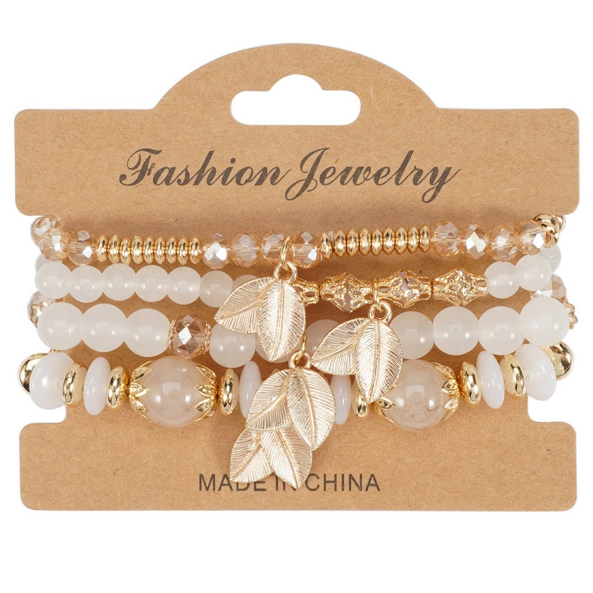 Cwmm10456_Boho Leaf Charm Multi Layer Beaded Bracelet