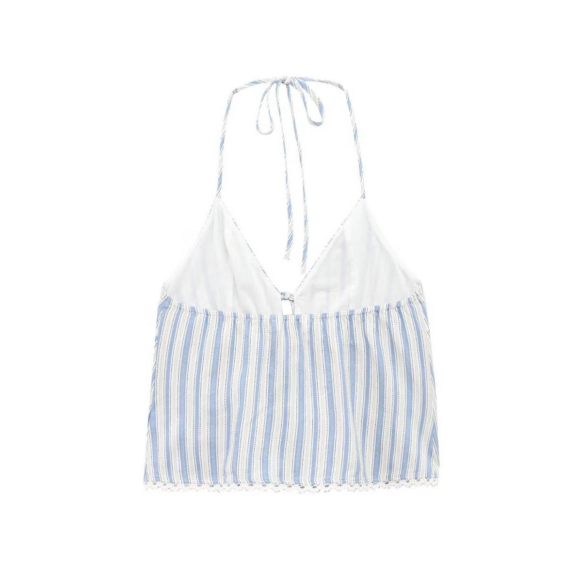 STRIPED HALTER TIE CAMI WITH LACE PATCHWORK_CWTHT0250