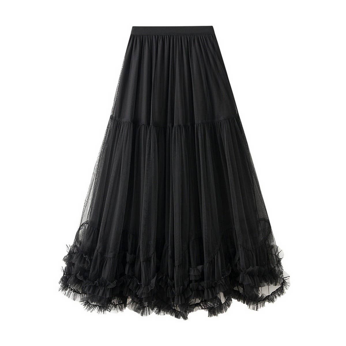 SWEET RUFFLE TULLE A LINE FLARED PUFF SKIRT_CWBMS0376