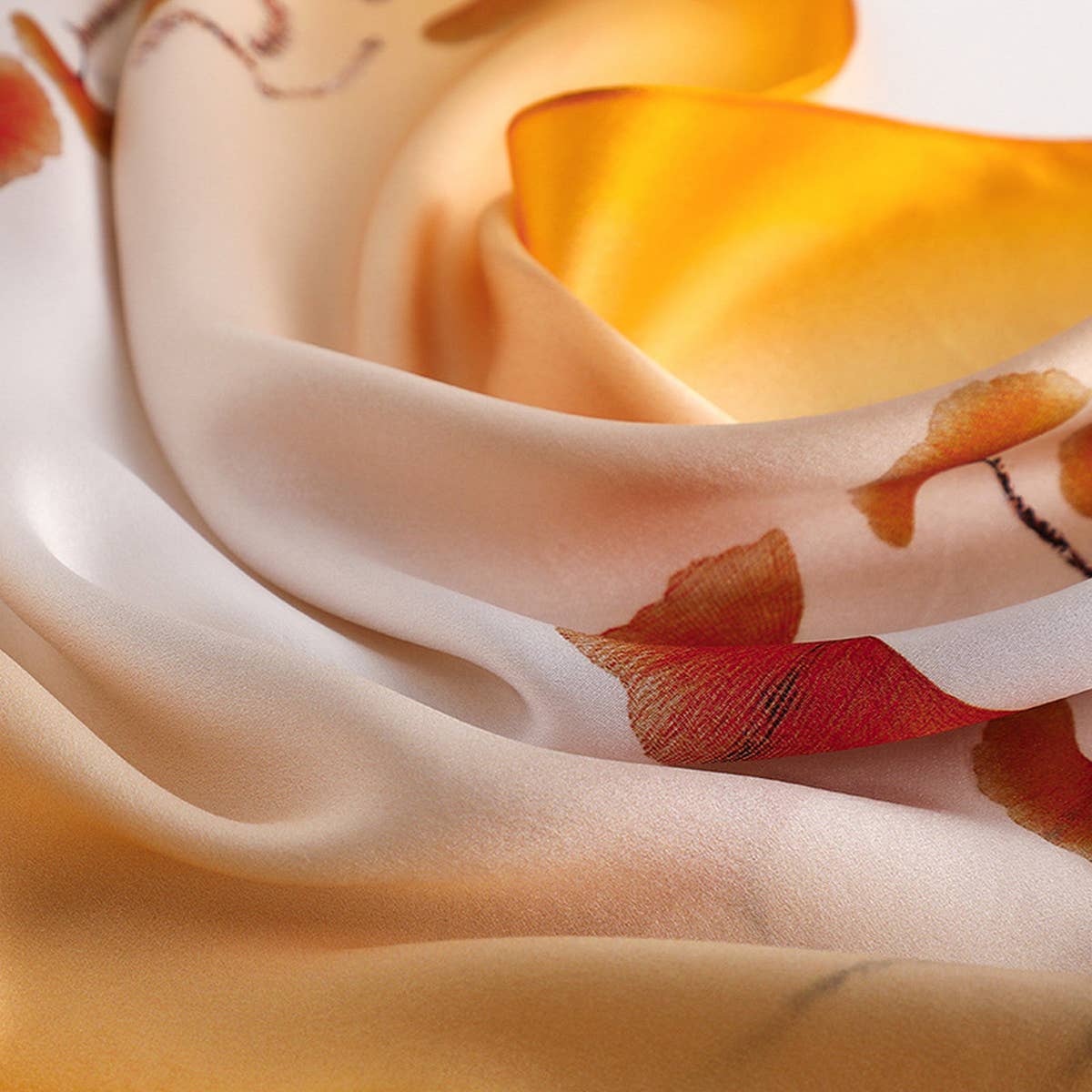 Ginkgo Print Mulberry Silk Scarf?Lightweight Wrap