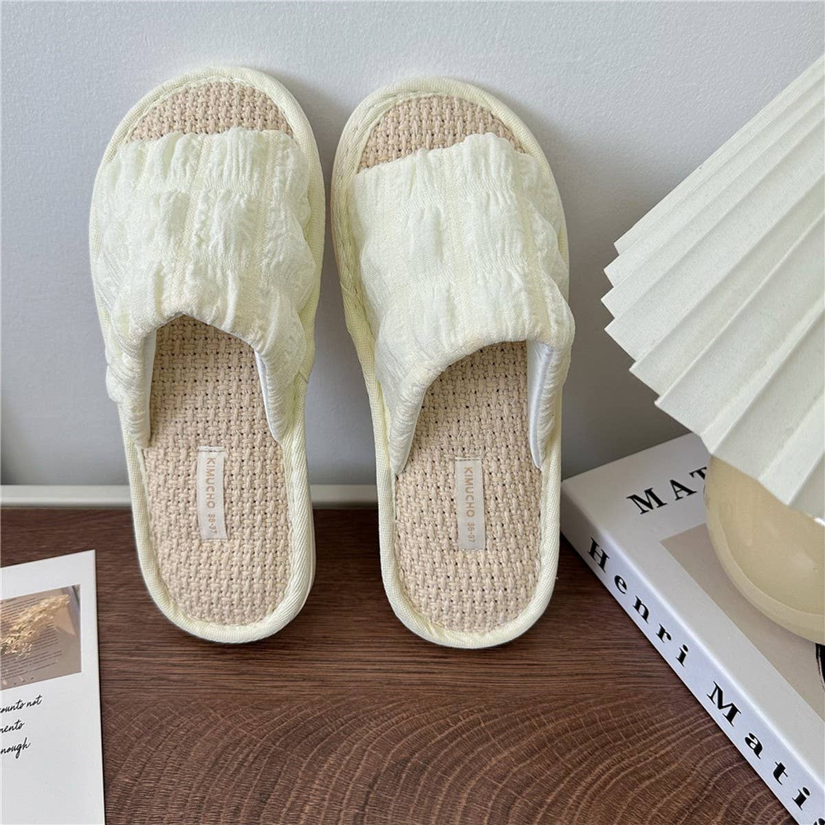 CLOUD PLEATED BUBBLE COTTON LINEN HOME SLIPPERS_CWMM2981