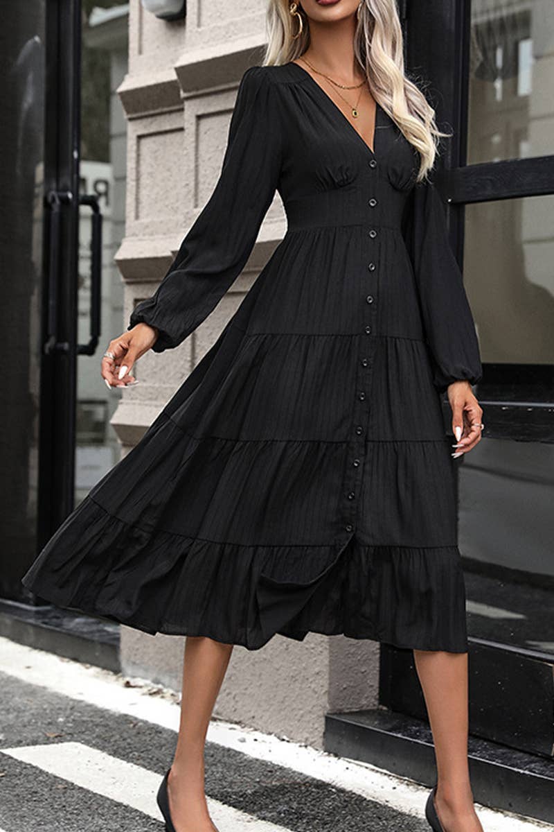 V-Neck Slit Dress High-Waisted Cardigan Dress