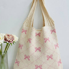 Cwab4567_Bow Knit Large Capacity Tote Bag