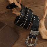 Vintage Distressed Rivet Embossed Belt_Cwmm3957