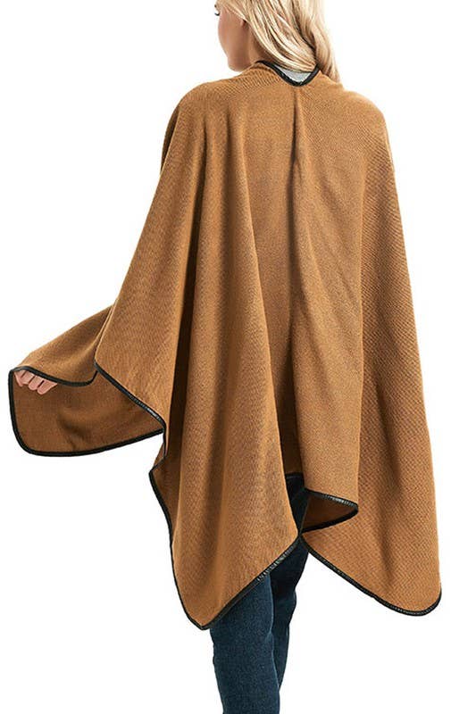 SOLID LEATHER EDGE SLIT COZY SHAWL CAPES_CWASC0002