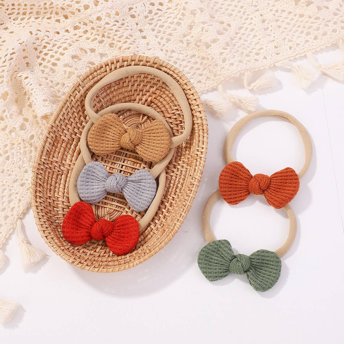 Waffle Bow Baby Headband Set Solid Colors