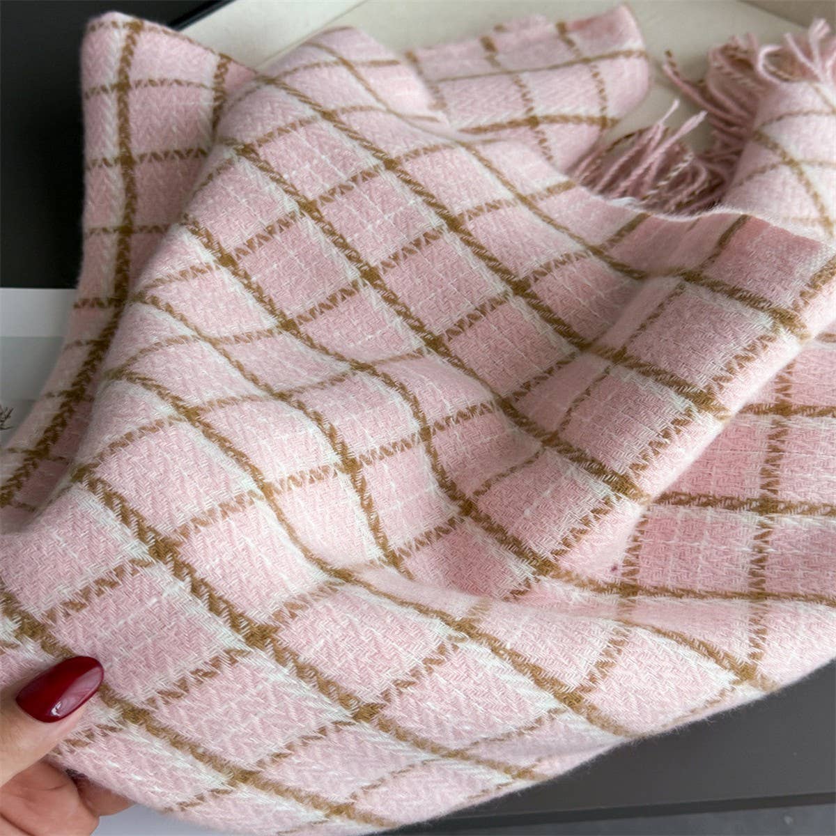 Vintage Plaid Winter Cashmere Feel Tassel Scarf_Cwasc03259