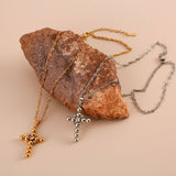 MINIMALIST STEEL BEAD CROSS NECKLACE WITH ZIRCON_CWMM8864