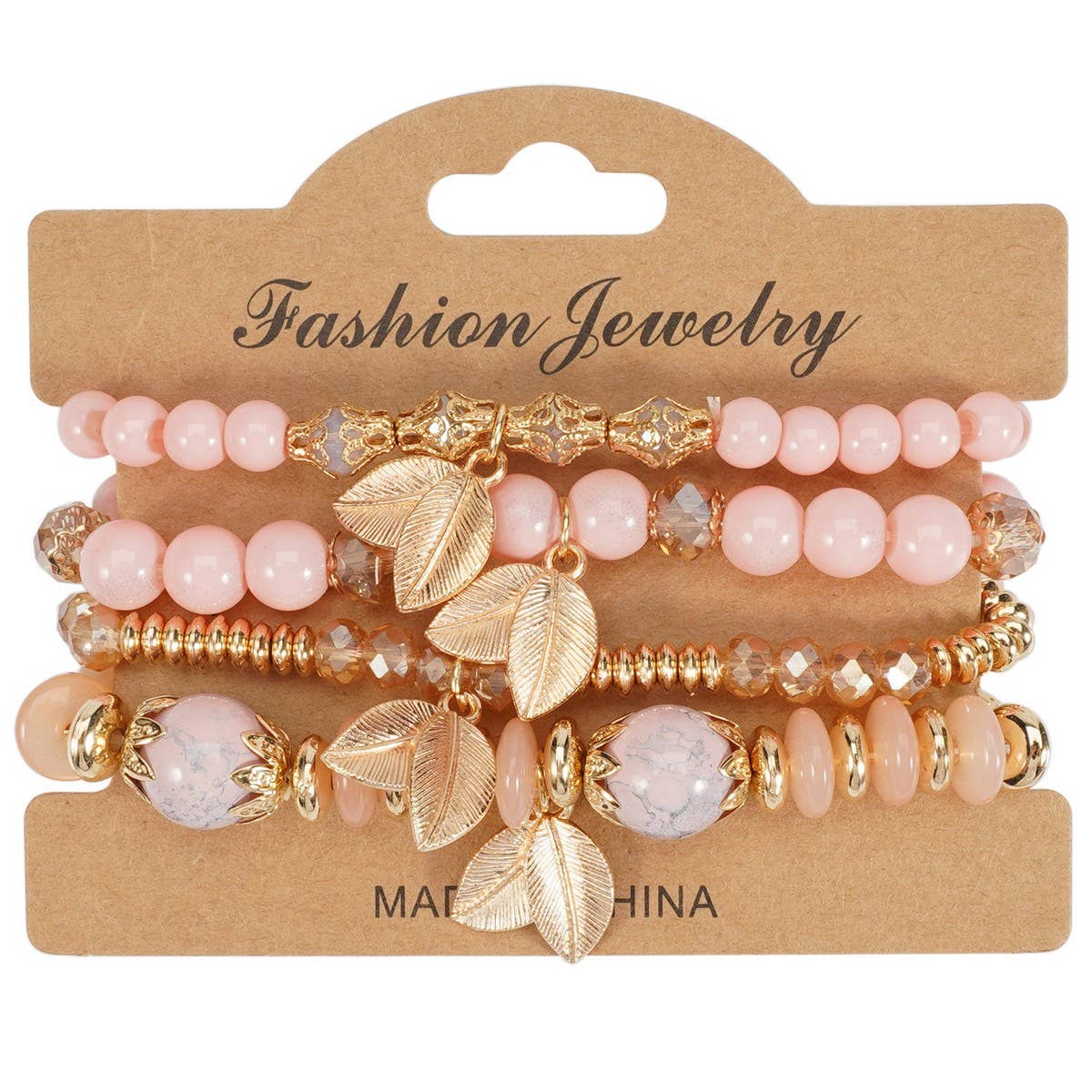 Cwmm10456_Boho Leaf Charm Multi Layer Beaded Bracelet