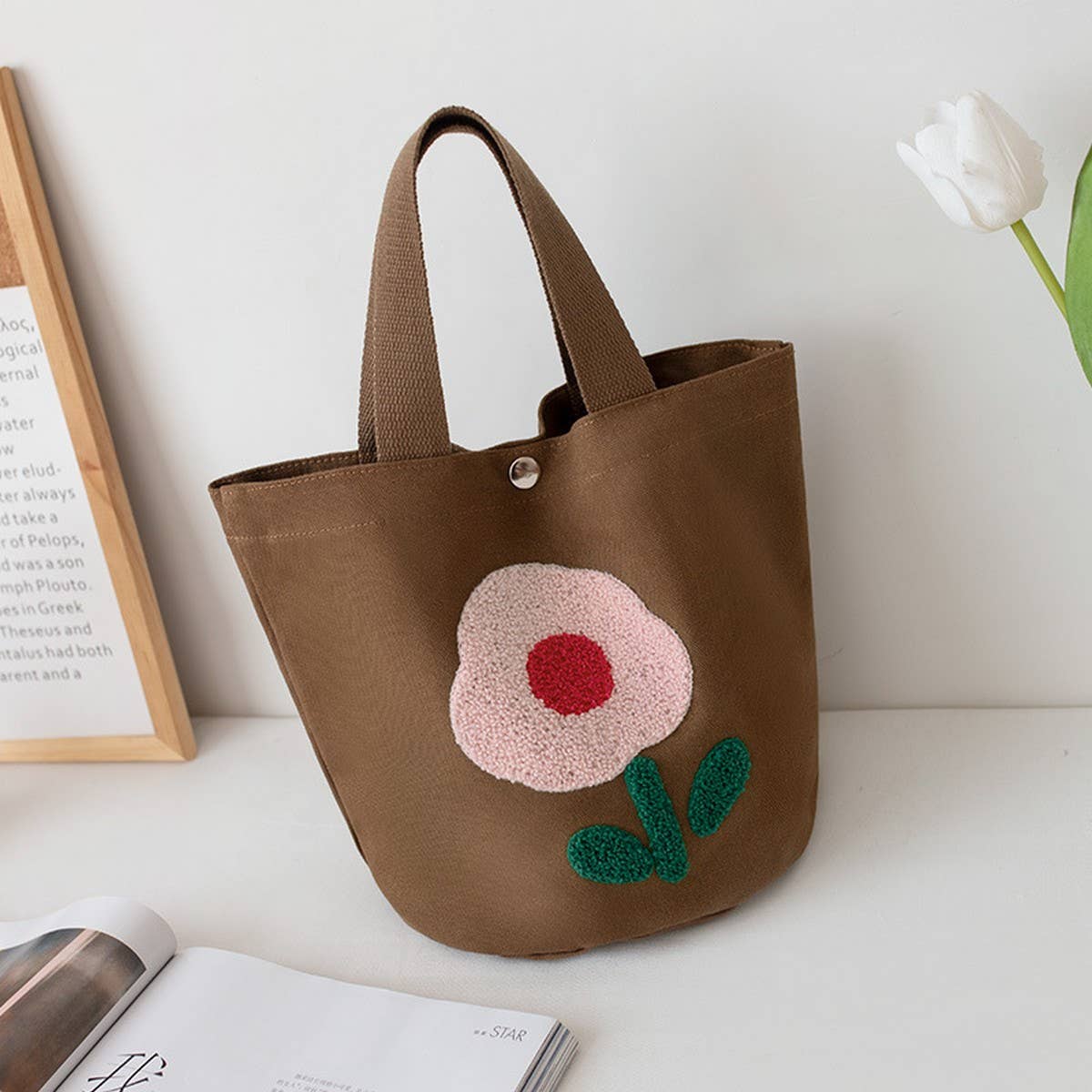 EMBROIDERED CANVAS LUNCH TOTE BAG FOR WOMEN_CWAB5596