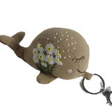 HAND EMBROIDERED WHITE FLOWER WHALE PLUSH CHARM_CWMM6020