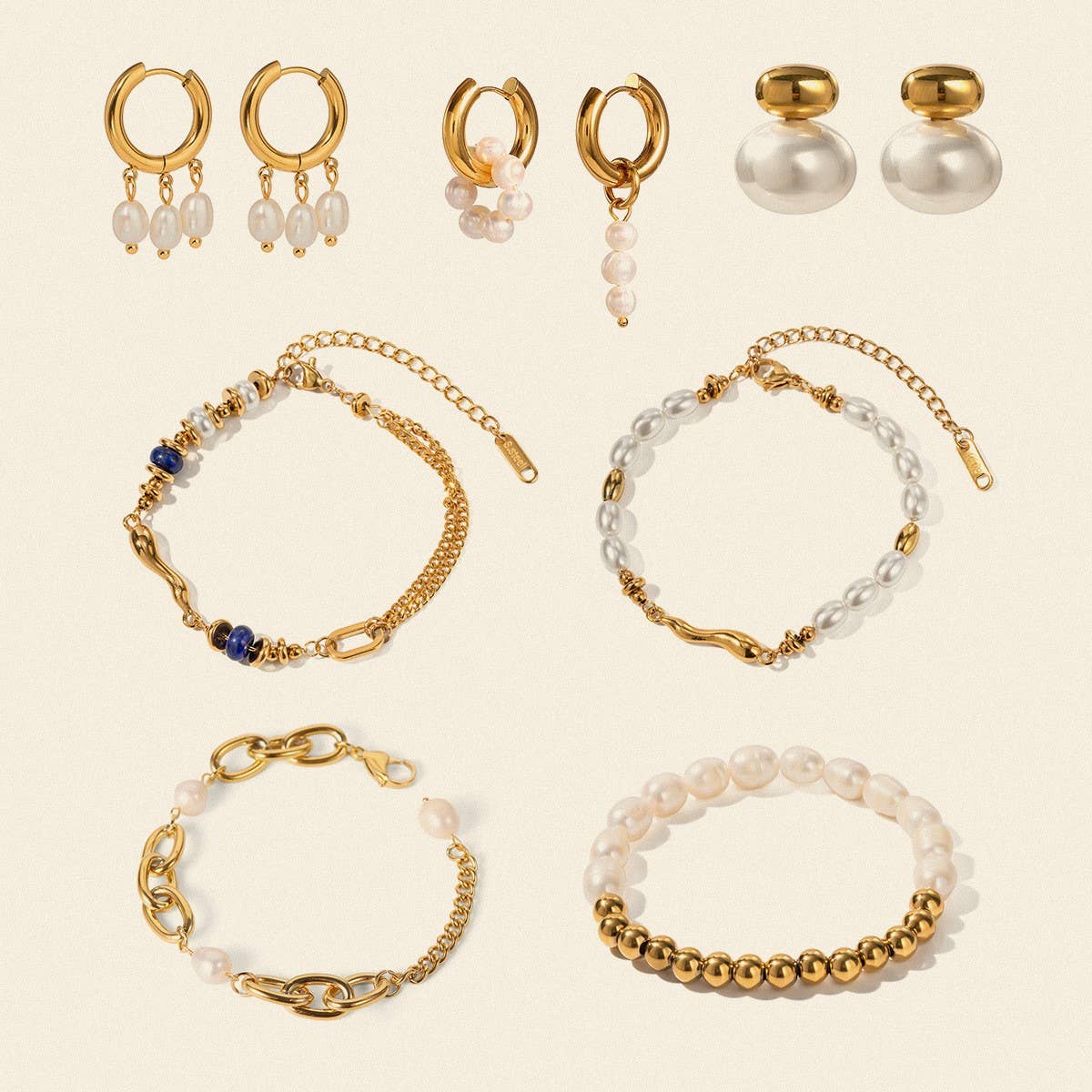 ELEGANT PEARL BRACELET AND STUD EARRINGS SET_CWAJE4621