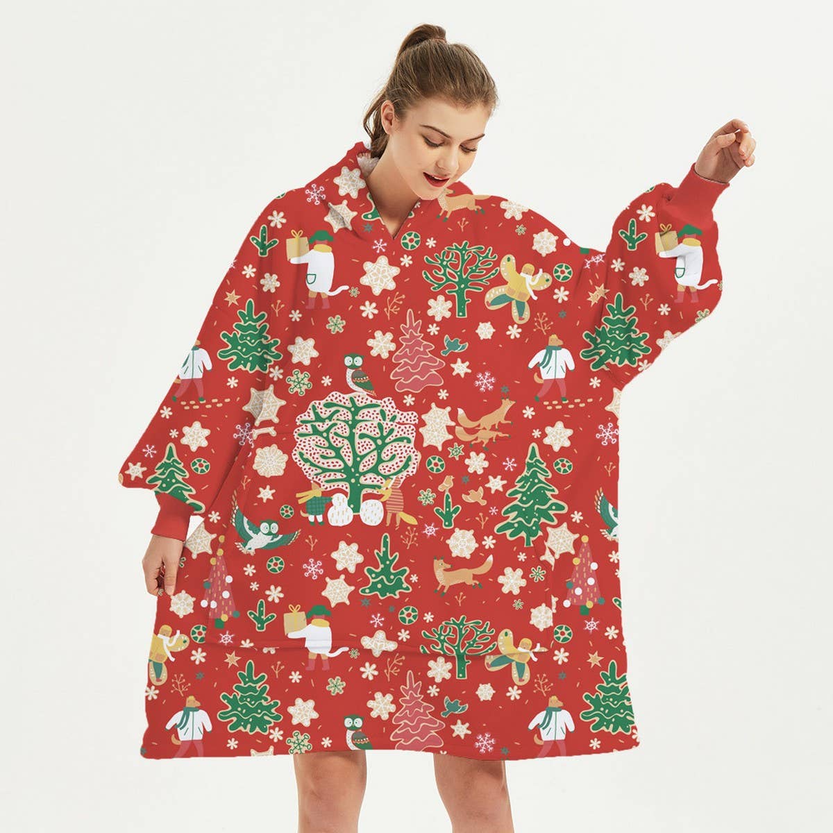 CHRISTMAS REINDEER FLANNEL HOODIE BLANKET GIFT_CWAHA6521