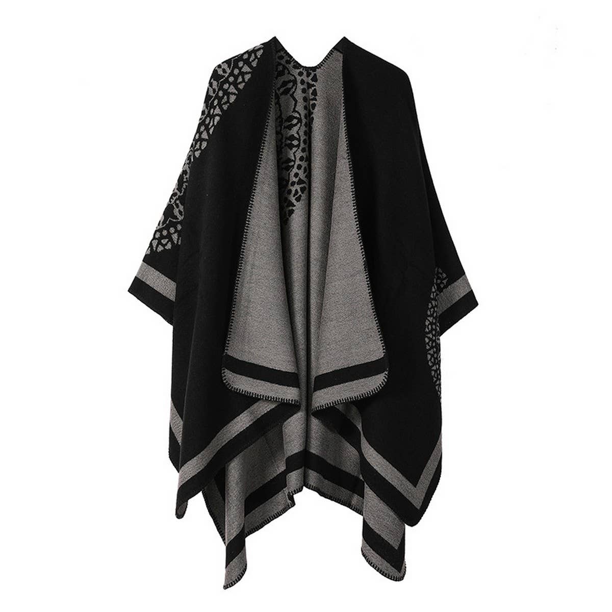 DOUBLE SIDED PLAID FAUX CASHMERE SHAWL CAPE_CWASC2136