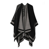 DOUBLE SIDED PLAID FAUX CASHMERE SHAWL CAPE_CWASC2136
