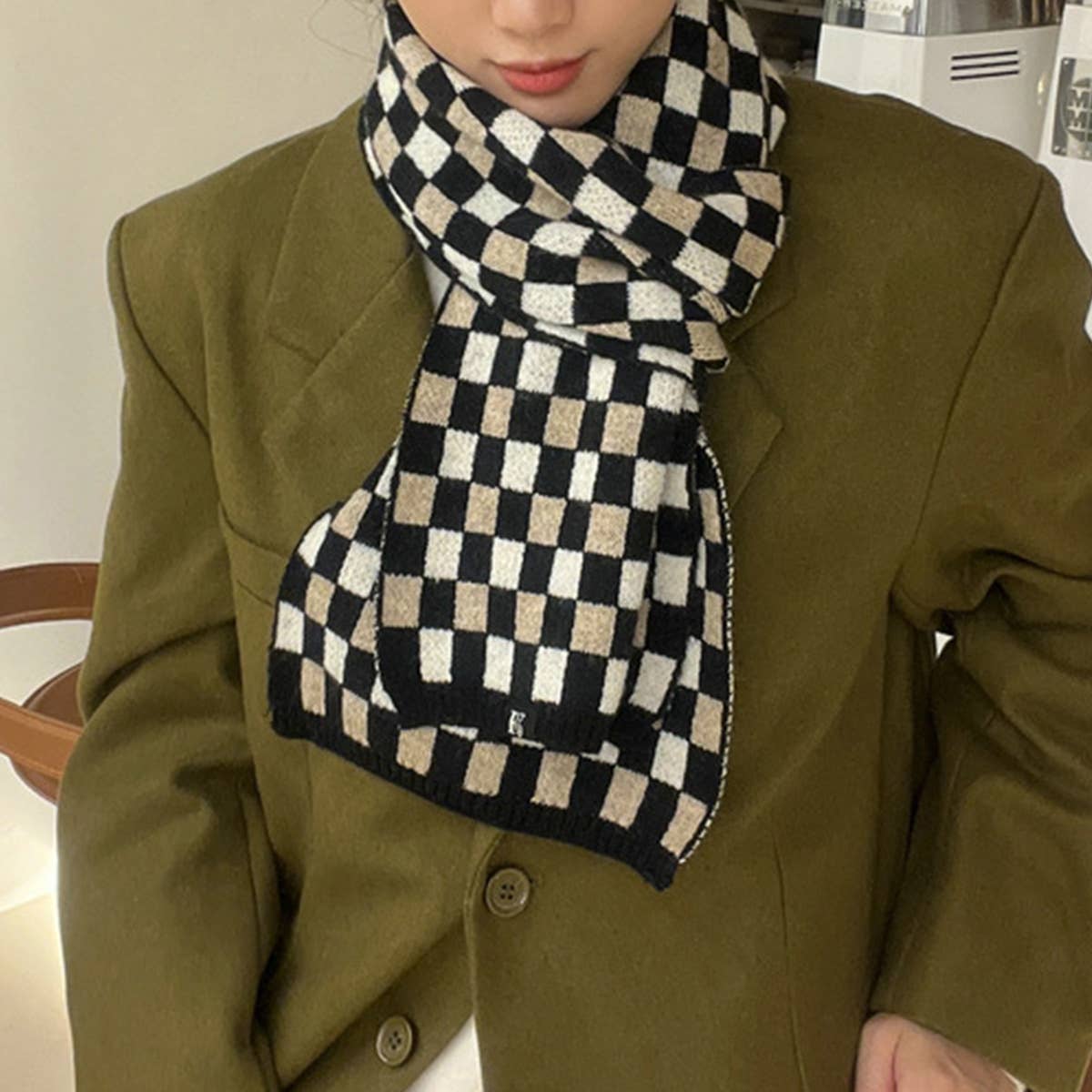 COLORBLOCK CHECKERED KNIT SCARF FOR WOMEN_CWASC1268