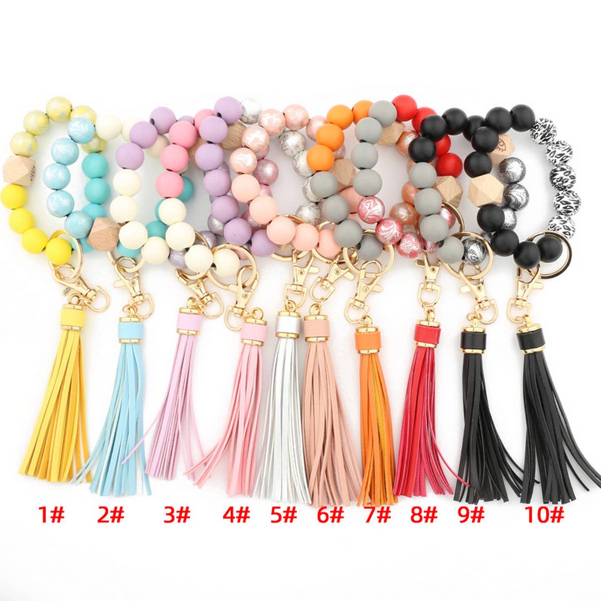 TASSEL PRINTED WOODEN BEAD KEYCHAIN_CWMM1324