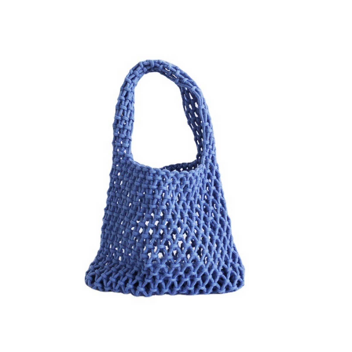 SMALL COTTON ROPE SOLID BEACH BAGS TOTES WITH MESH_CWAB1989