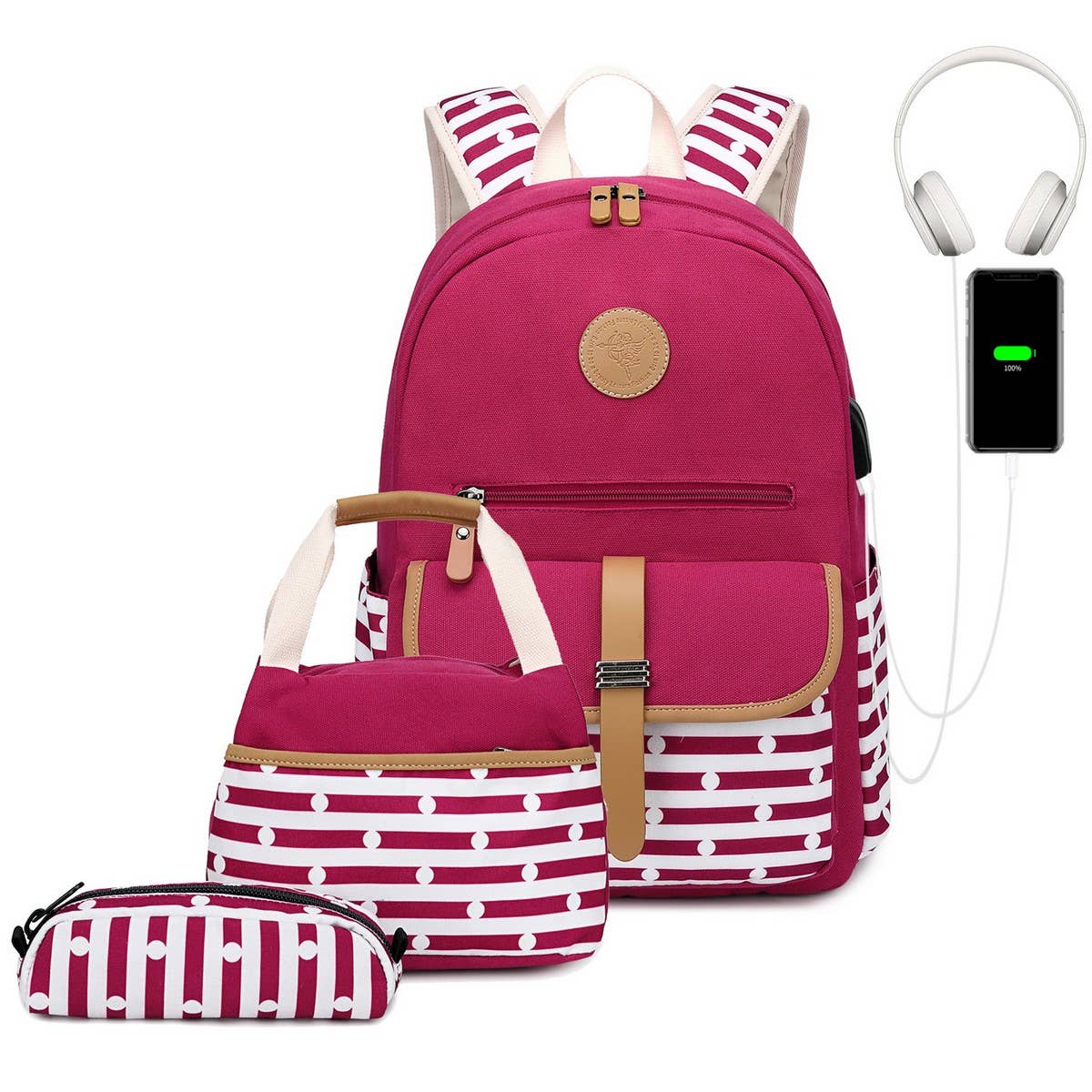 STRIPED BACKPACKS FOR SCHOOL GIRLS TRAVEL BAG_CWAB5497