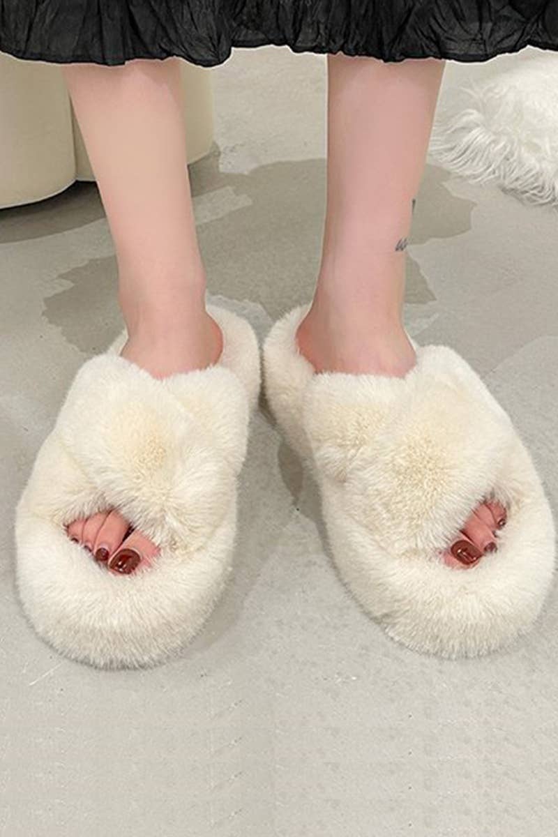 CROSS STRAP FLUFFY BEDROOM SLIPPERS_CWSHS0226