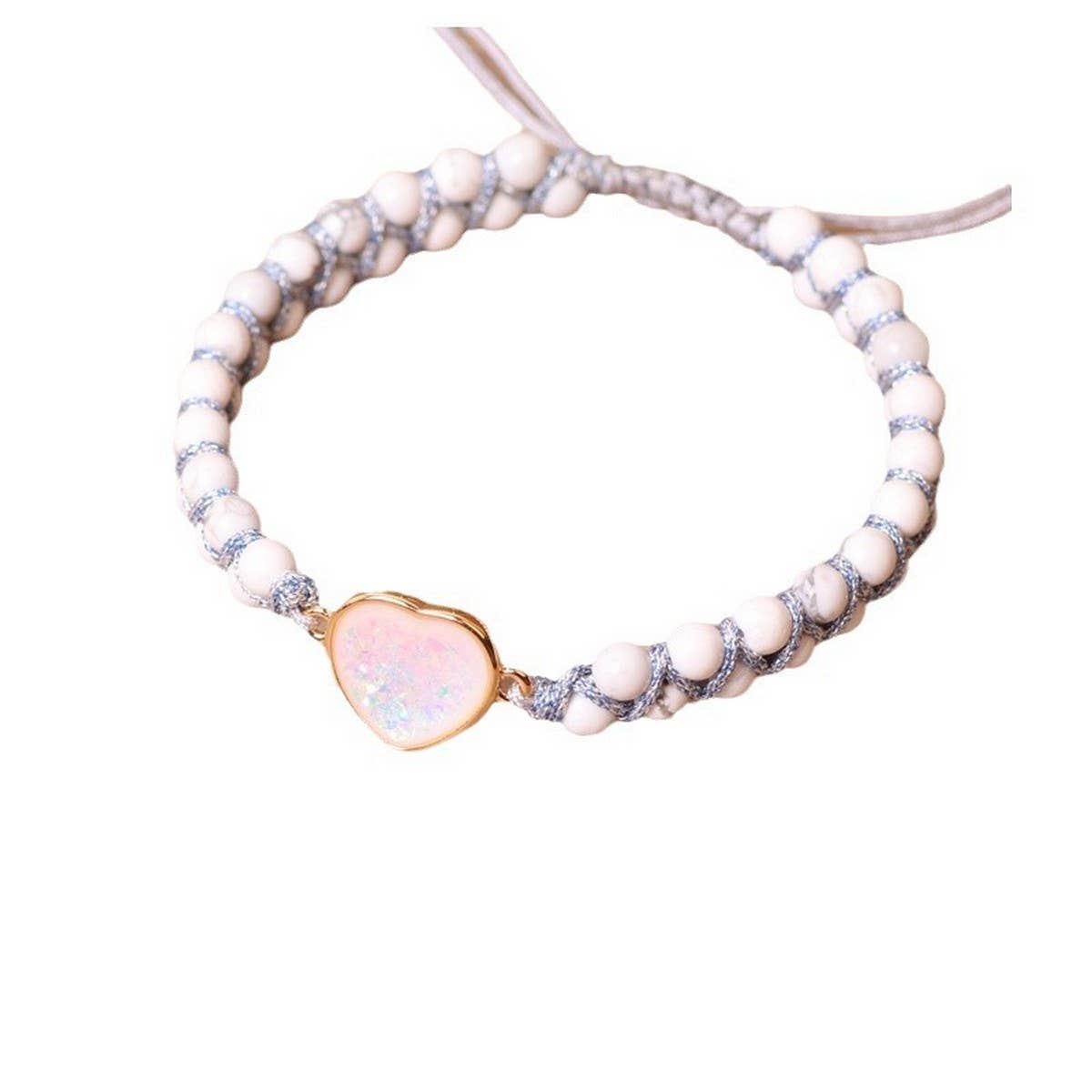HEART WHITE STONE BEADS YOGA FRIENDSHIP BRACELET_CWAJE3953