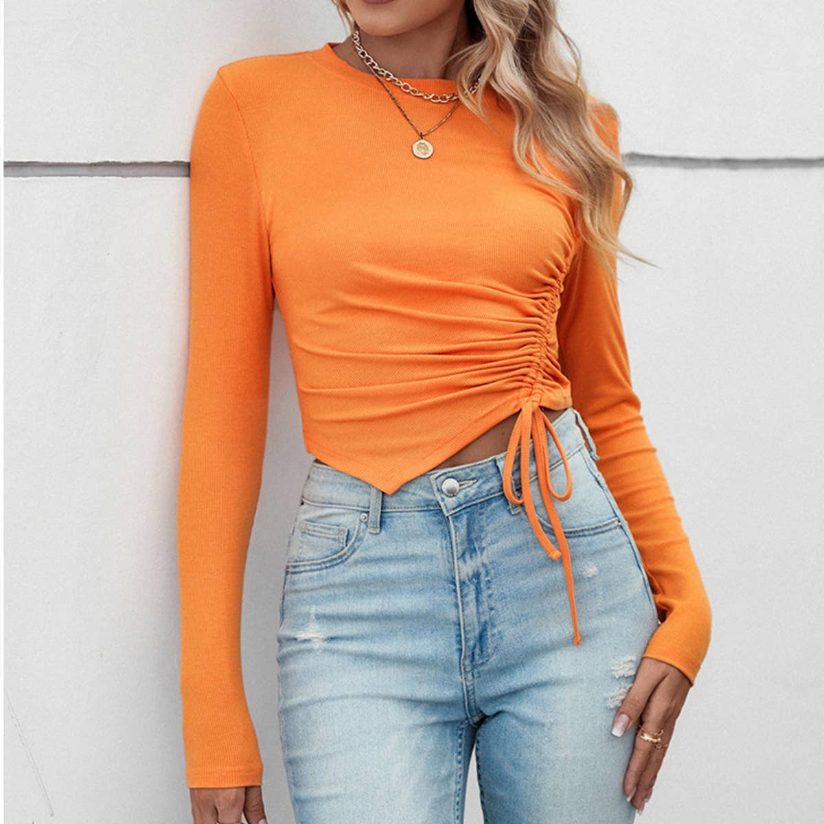 Women Asymmetrical Wrinkle Blouse_Cwtbll0489