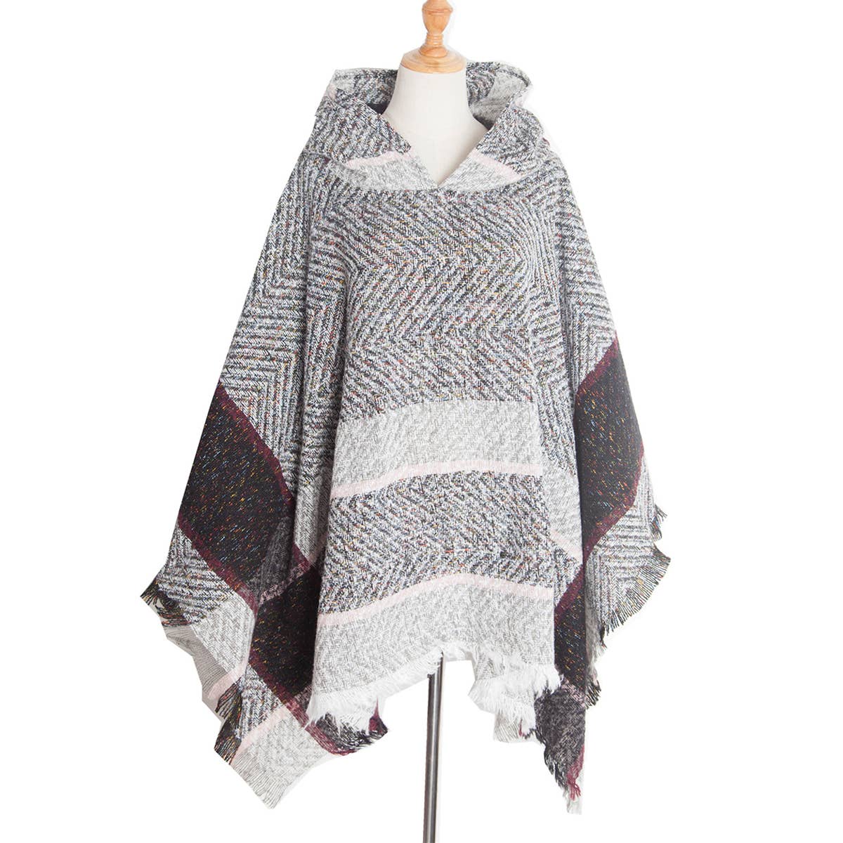 Women Herringbone Pattern Hooded Shawl_Cwasc1202