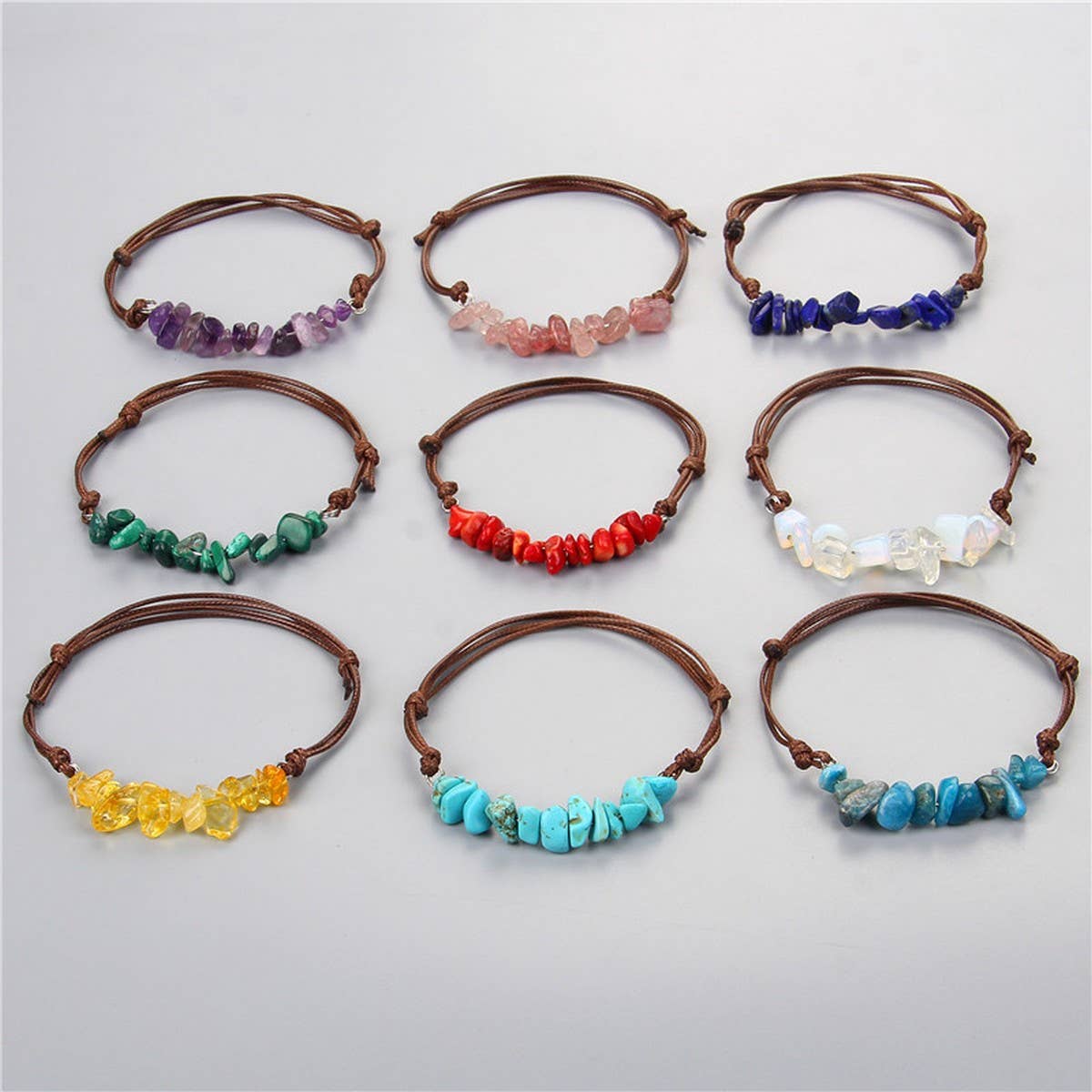 Cwaje3873_Bohemian Gravel Leather Cord Braided Bracelet