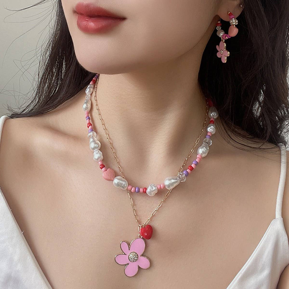 HEART SHAPED ZIRCONIUM INLAID MULTI ROW NECKLACE_CWAJE2927