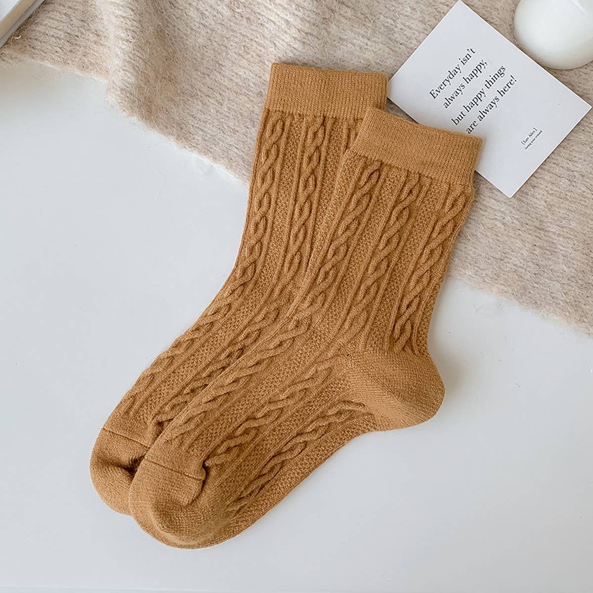 SOLID COLOR TWISTED WOOL MID CALF STACKED SOCKS_CWMS1130