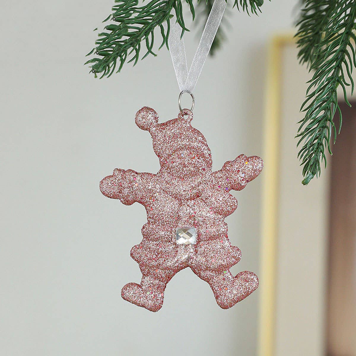 PINK GOLD GLITTER XMAS TREE HANGING DECORATION_CWMM9761