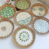 RATTAN SHELL ROUND FRUIT PLATE TEA TRAY_CWMM4537