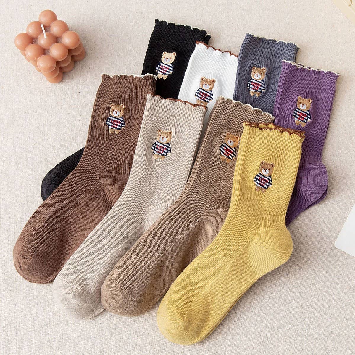 BREATHABLE AND SWEAT ABSORBENT CARTOON BEAR SOCKS_CWMS1396